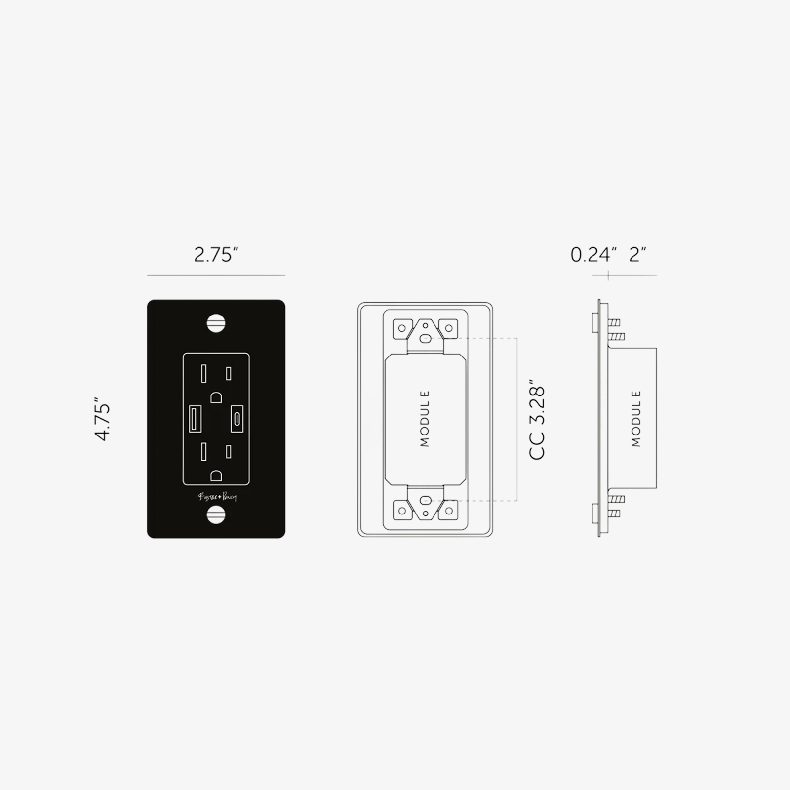 Modern Black Smart Wall Outlet with Dual USB Ports