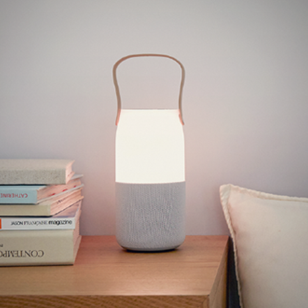 LumaCarry Lantern Speaker – Leather Handle (White Sand)